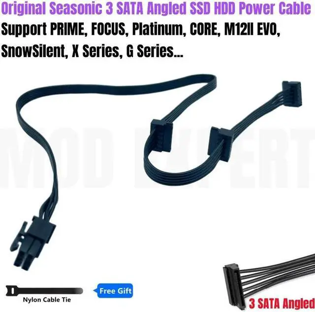Alt view image 2 of 8 - Original Seasonic 6Pin to 3x SATA Angled SSD HDD Modular Power Cable for PRIME, FOCUS, Platinum, CORE, M12II EVO, SnowSilent PSU