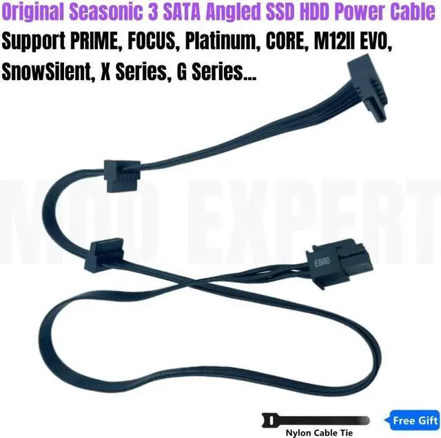 Alt view image 6 of 8 - Original Seasonic 6Pin to 3x SATA Angled SSD HDD Modular Power Cable for PRIME, FOCUS, Platinum, CORE, M12II EVO, SnowSilent PSU