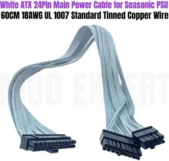 Main image of White 18+10Pin to 24Pin Main Power Cable for Seasonic FOCUS GX 1000W 850W 750W ATX3.0 WHITE 80PLUS GOLD Modular Power 60CM 18AWG