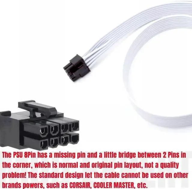 Alt view image 6 of 6 - White PSU 8Pin to 4+4Pin EPS12V CPU Power Cable 18AWG 60CM for Seasonic FOCUS GX/PRIME Snow Silent/VERTEX GX White Modular Power