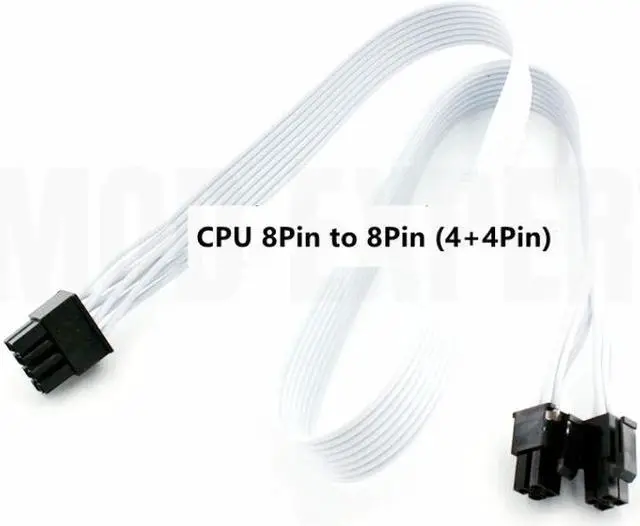 Alt view image 2 of 6 - White PSU 8Pin to 4+4Pin CPU Power Cable 18AWG 60CM for Seasonic Seasonic FOCUS GX 1000W 850W 750W ATX3.0 WHITE GOLD Modular PSU