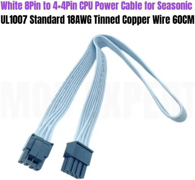 Main image of White PSU 8Pin to 4+4Pin CPU Power Cable 18AWG 60CM for Seasonic Seasonic FOCUS GX 1000W 850W 750W ATX3.0 WHITE GOLD Modular PSU