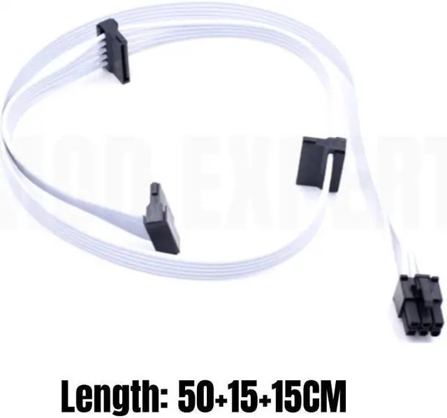 Alt view image 6 of 6 - 6Pin to 3 SATA Angled White Modular Power Cable for Seasonic FOCUS GX 1000W 850W 750W ATX3.0 WHITE GOLD Modular Power PSU 18AWG