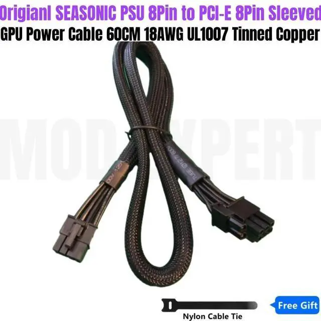 Alt view image 2 of 6 - Original Seasonic PSU 8Pin to PCI-E 6+2Pin GPU VGA Power Cable Sleeved for PRIME, FOCUS, CORE, M12II EVO Modular PSU 60CM 18AWG