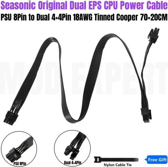Alt view image 2 of 8 - Original Seasonic CPU EPS PSU 8Pin to Dual 4+4 Pin Modular Power Cable 70+20CM for PRIME, FOCUS, CORE, M12II EVO, SnowSilent