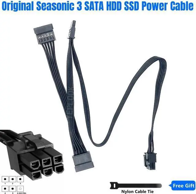 Alt view image 2 of 6 - Original Seasonic 6Pin to 3 SATA Straight HDD SSD Power Cable for Seasonic CORE GM-650, GM-550, GM-500 Modular Power Supply Unit