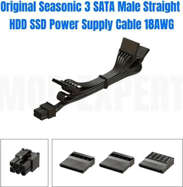 Alt view image 3 of 6 - Original Seasonic 6Pin to 3 SATA Straight HDD SSD Power Cable for Seasonic G-750, G-650, G-550, G-450, G-360 Modular Power PSU