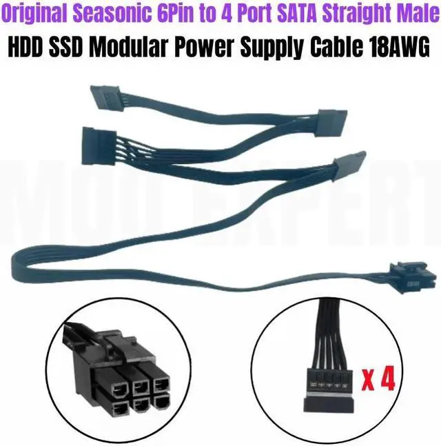 Main image of Original Seasonic 4 SATA Male Straight SSD HDD Modular Power Cable for Seasonic PRIME Ultra 1000W 850W 750W 650W 550W GOLD Power