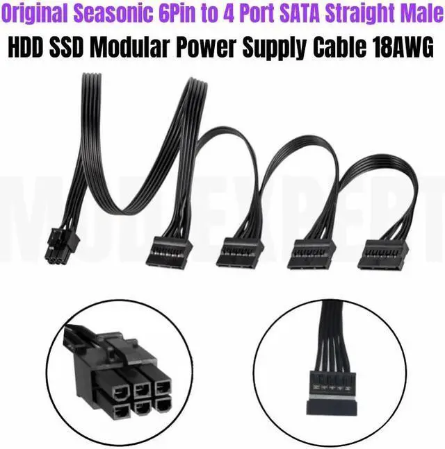 Main image of Original Seasonic 6Pin to 4 SATA Straight HDD SSD Power Cable for Seasonic CORE GM-650, GM-550, GM-500 Semi Modular Power Supply