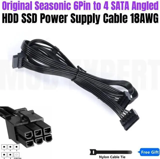 Main image of Original Seasonic 6Pin to 4 SATA Angled HDD SSD Modular Power Cable for Seasonic Power Unit G-750, G-650, G-550, G-450, G-360