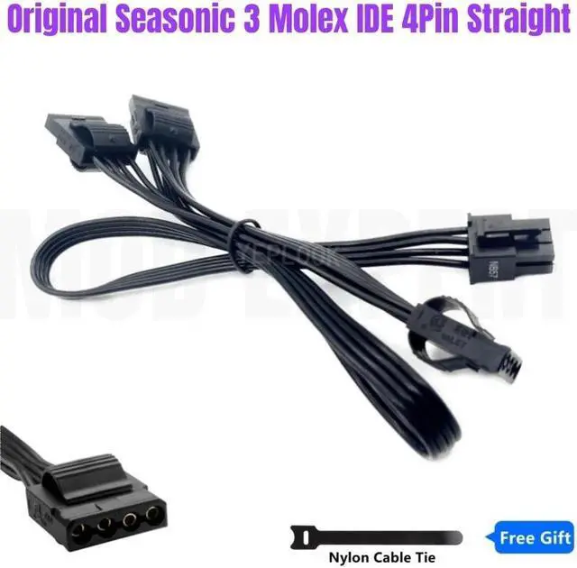 Main image of Original Seasonic 3 Port Molex IDE 4Pin Straight Peripheral Modular Power Cable for Seasonic PRIME 1000W 850W 750W 650W Titanium