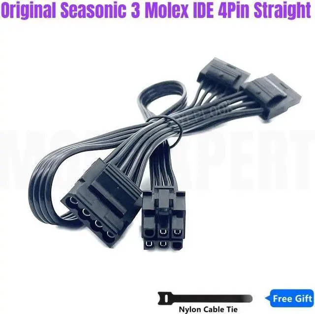 Main image of Genuine Seasonic 3 Molex IDE 4Pin Peripheral Straight Modular Power Cable for Seasonic PRIME, FOCUS, CORE, M12II EVO, SnowSilent