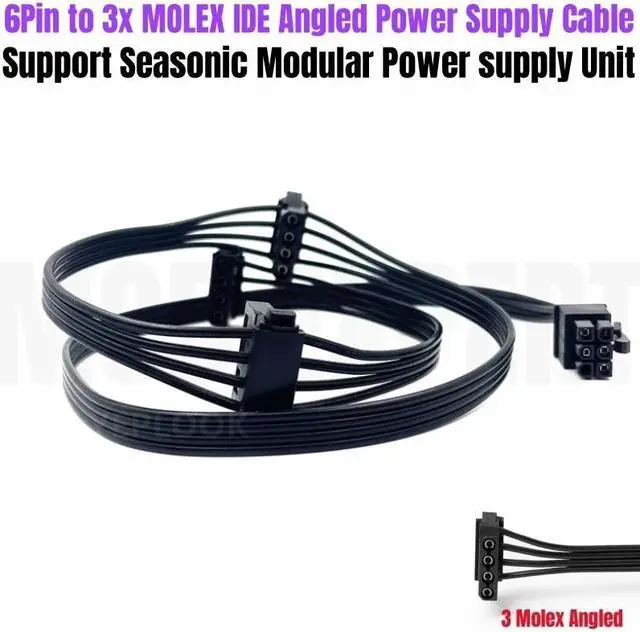 Main image of 6Pin to 3 Molex IDE 4Pin Belt Peripheral Modular Power Cable for Seasonic PRIME Ultra Titanium 1600W 1300W 1000W 850W 750W 650W
