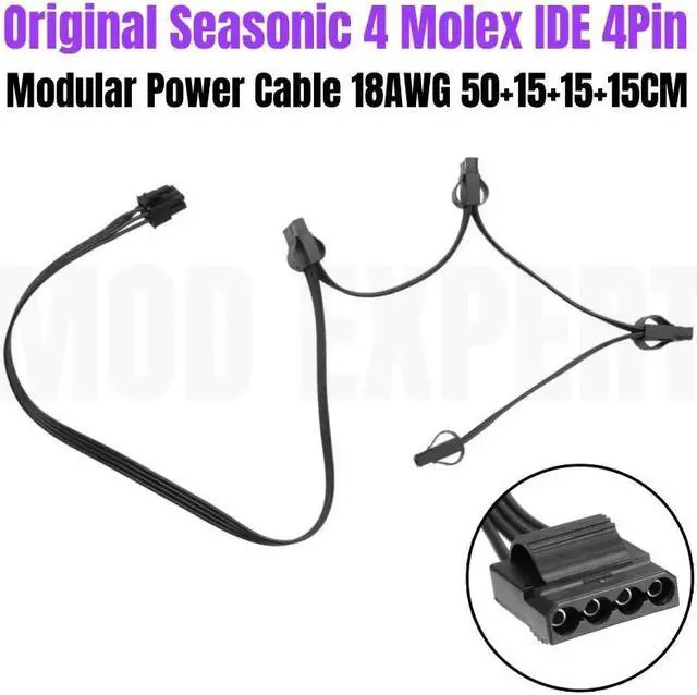 Main image of Original Seasonic 4 Molex IDE 4Pin Female Modular Power Cable for Seasonic FOCUS GX-1000, GX-850, GX-750, GX-650, GX-550 GOLD