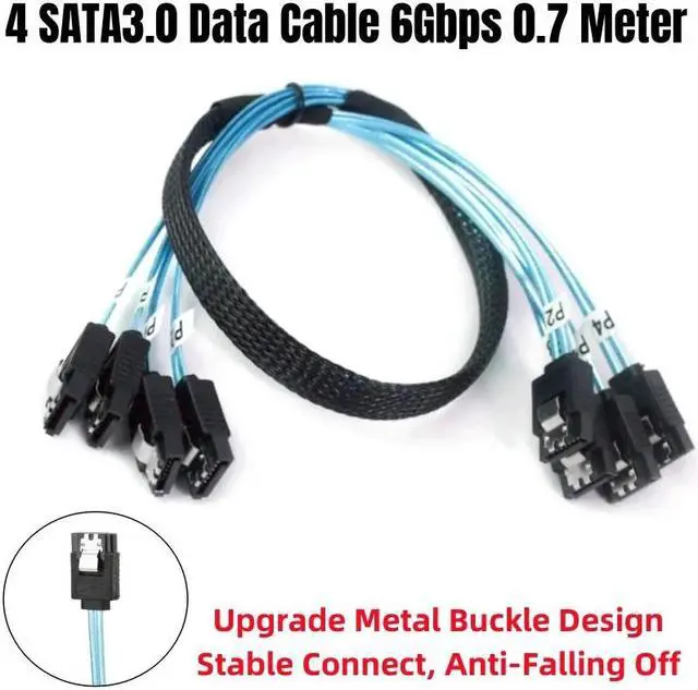 Main image of 4 SATA3.0 0.5M SAS 7Pin Straight to Angled 6Gbps Data Cable for BTC Mining, NAS, HDD SSD, Optical CD Drive, Work Station Server