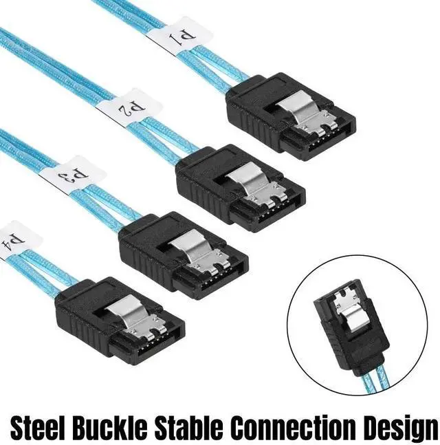 Alt view image 3 of 7 - 4 SATA3.0 0.5M SAS 7Pin Straight to Angled 6Gbps Data Cable for BTC Mining, NAS, HDD SSD, Optical CD Drive, Work Station Server
