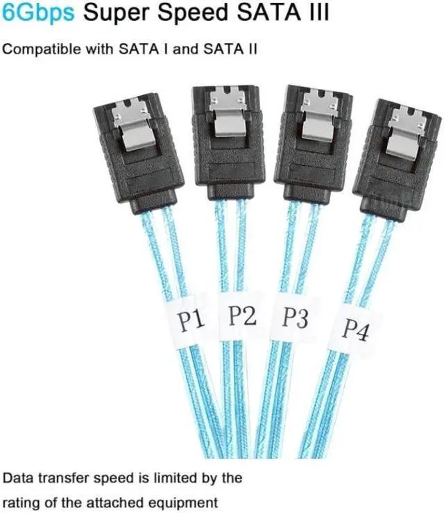 Alt view image 5 of 7 - 4 SATA3.0 0.5M SAS 7Pin Straight to Angled 6Gbps Data Cable for BTC Mining, NAS, HDD SSD, Optical CD Drive, Work Station Server
