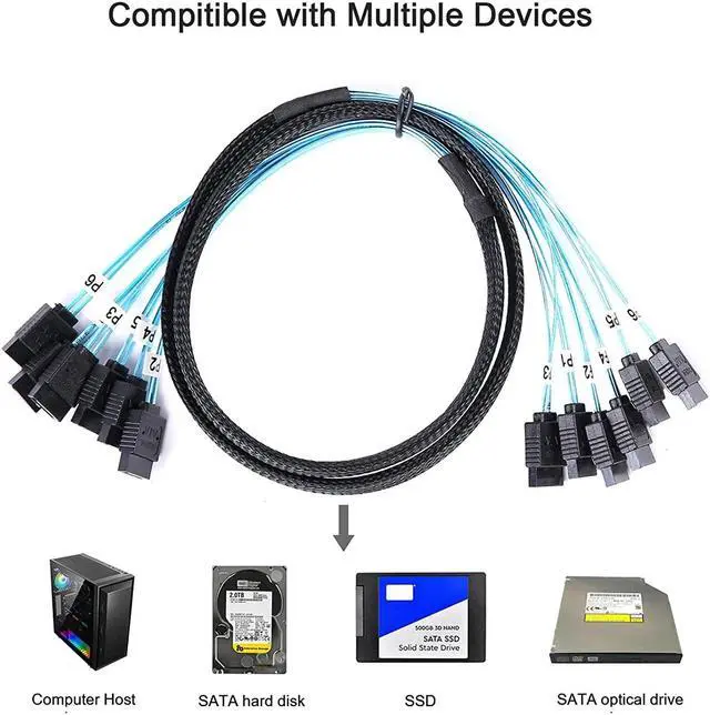 Alt view image 2 of 7 - 4 SATA3.0 0.5M/1.6ft. SATAIII Data Cable SAS Serial ATA 7Pin 6Gbps for BTC Mining, NAS, HDD Disk SSD, Optical Drive, Server Host