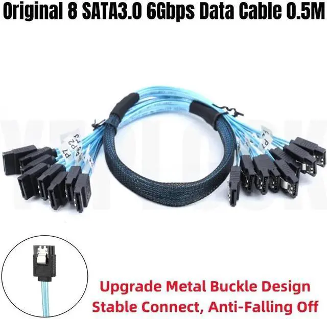 Alt view image 7 of 7 - 8x SATA3.0 6Gbps Data Cable 0.5Meter SAS 7Pin for BTC Mining, NAS, Work Station Board, HDD Disk SSD, Optical Driver, Server Host