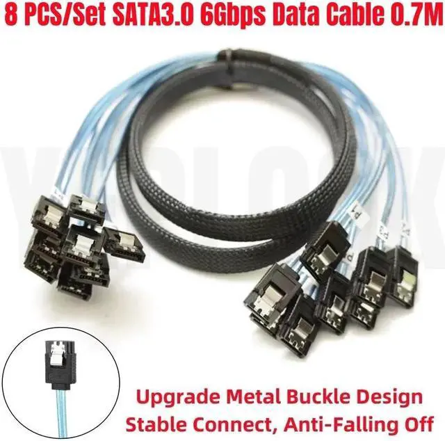 Main image of 8PCS SATA3.0 1M/3Ft SAS 7Pin 6Gbps Data Cable for NAS, Server BTC Mining, Work Station Board, HDD SSD, Optical Drive, Raid Card
