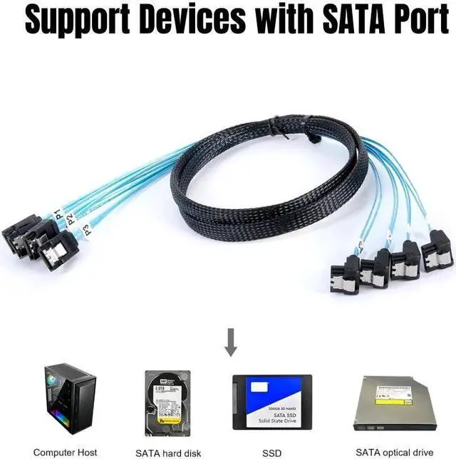 Alt view image 3 of 6 - 4 SATA3.0 SATAIII SAS 7Pin 0.7Meter Straight to Angled 6Gbps Data Cable for BTC Mining, NAS, HDD SSD, Optical Drive, Server Host