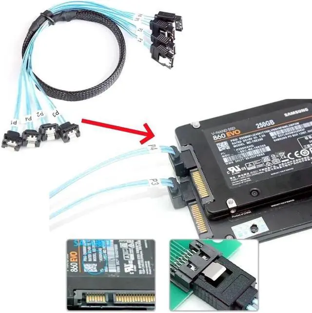 Alt view image 2 of 6 - 4 SATA3.0 SATAIII SAS 7Pin 0.7Meter Straight to Angled 6Gbps Data Cable for BTC Mining, NAS, HDD SSD, Optical Drive, Server Host