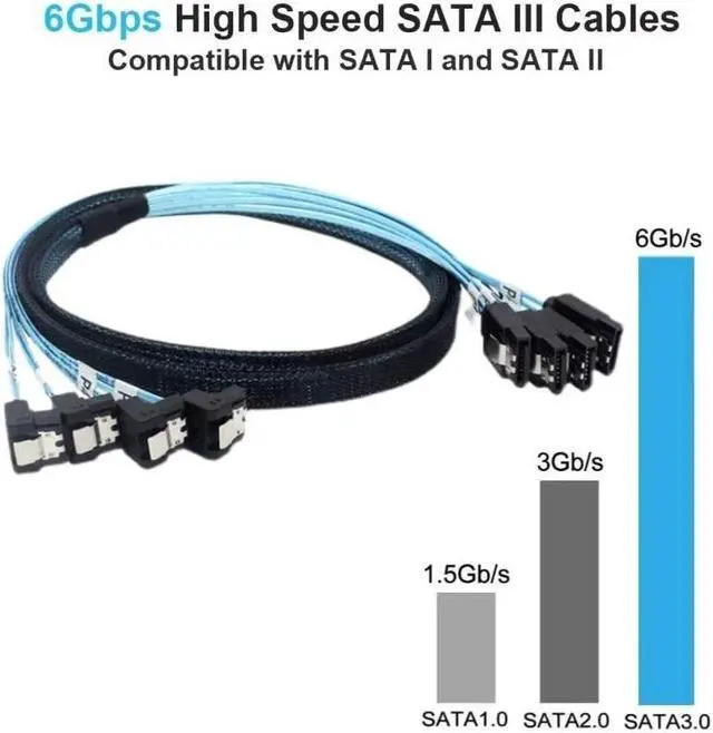 Alt view image 4 of 6 - 4 SATA3.0 SATAIII SAS 7Pin 0.7Meter Straight to Angled 6Gbps Data Cable for BTC Mining, NAS, HDD SSD, Optical Drive, Server Host
