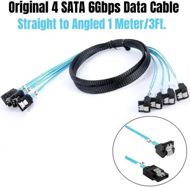 Main image of 4 SATA3.0 1 Meter Straight to Angled SATAIII SAS 7Pin 6Gbps Data Cable for NAS, BTC Mining, HDD SSD, Optical Drive, Server Host