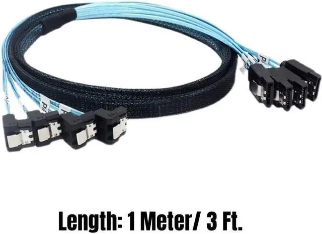 Alt view image 2 of 7 - 4 SATA3.0 1 Meter Straight to Angled SATAIII SAS 7Pin 6Gbps Data Cable for NAS, BTC Mining, HDD SSD, Optical Drive, Server Host
