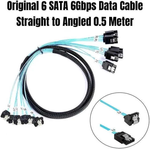 Main image of 0.5M 6 SATA3.0 SATAIII Straight to Angled 6Gbps Data Cable for BTC Mining, NAS, HDD SSD, Optical CD Driver, Computer Server Host