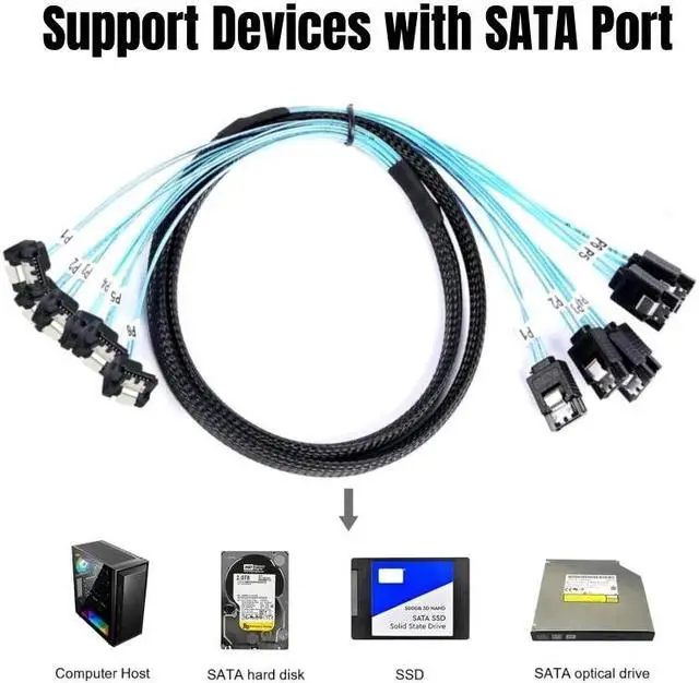 Alt view image 2 of 6 - 0.5M 6 SATA3.0 SATAIII Straight to Angled 6Gbps Data Cable for BTC Mining, NAS, HDD SSD, Optical CD Driver, Computer Server Host