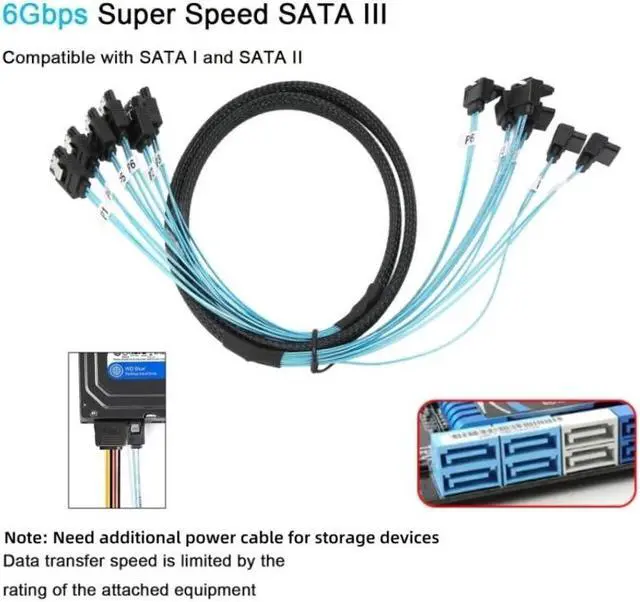 Alt view image 4 of 6 - 0.5M 6 SATA3.0 SATAIII Straight to Angled 6Gbps Data Cable for BTC Mining, NAS, HDD SSD, Optical CD Driver, Computer Server Host