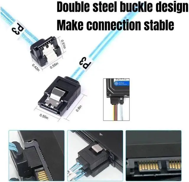 Alt view image 5 of 6 - 6PCS/Set SATA3.0 70CM Straight to Angled 6Gbps Data Cable for NAS, BTC Mining, HDD SSD, Optical CD Driver, Computer Server Host