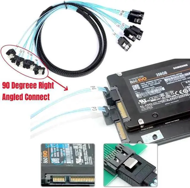 Alt view image 3 of 6 - 6PCS/Set SATA3.0 70CM Straight to Angled 6Gbps Data Cable for NAS, BTC Mining, HDD SSD, Optical CD Driver, Computer Server Host