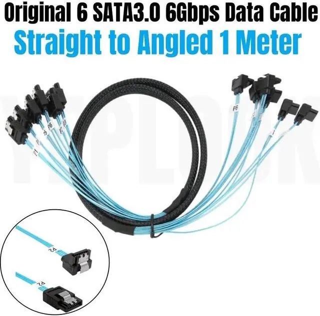 Main image of 6 SATA3.0 SAS 7Pin Male Straight to Angled 1 Meter 6Gbps Data Cable for HDD SSD, NAS, BTC Mining, Optical CD Driver, Server Host