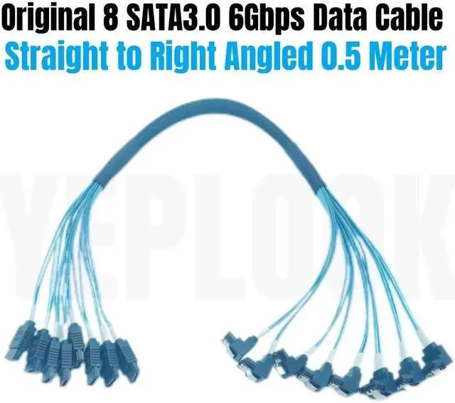 Main image of Original 8 SATA3.0 6Gbps Data Cable 0.5M Straight to Angled for BTC Mining, NAS, HDD SSD, Optical CD Drive, Computer Server Host
