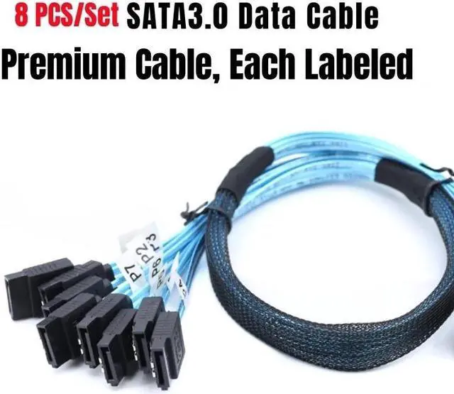 Alt view image 3 of 6 - Original 8 SATA3.0 6Gbps Data Cable 0.5M Straight to Angled for BTC Mining, NAS, HDD SSD, Optical CD Drive, Computer Server Host