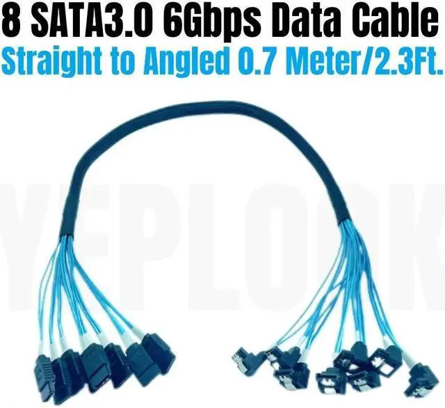 Main image of 0.7 Meter 8 SATA3.0 Straight to Angled 6Gbps Data Cable for BTC Mining, NAS, HDD SSD, Optical CD DVD Drive, Computer Server Host