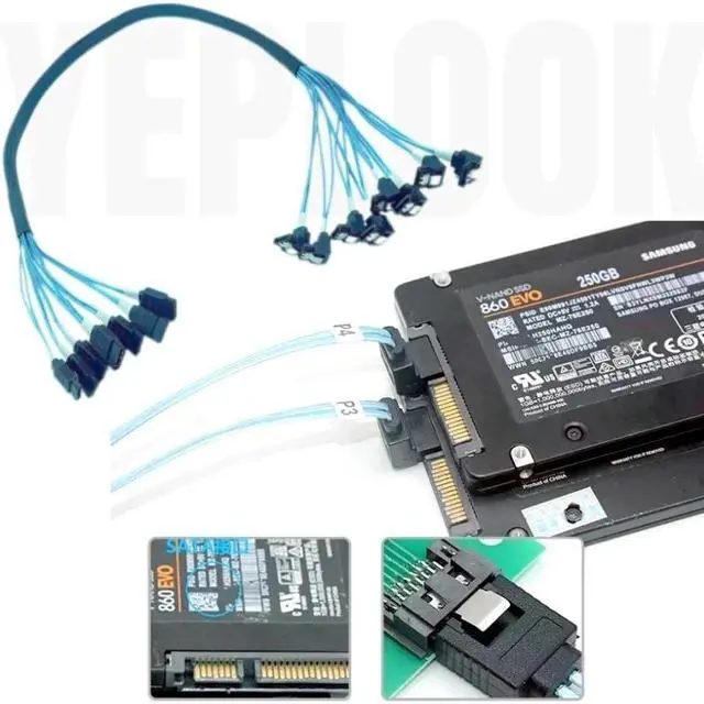 Alt view image 4 of 6 - 0.7 Meter 8 SATA3.0 Straight to Angled 6Gbps Data Cable for BTC Mining, NAS, HDD SSD, Optical CD DVD Drive, Computer Server Host