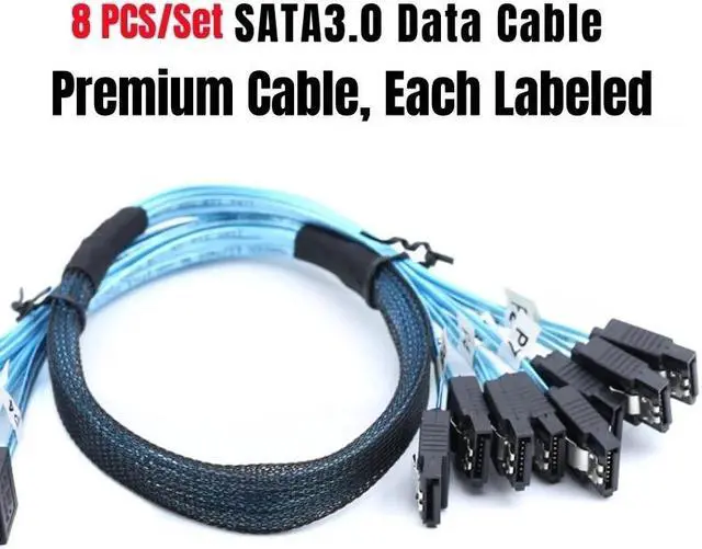 Alt view image 5 of 6 - 0.7 Meter 8 SATA3.0 Straight to Angled 6Gbps Data Cable for BTC Mining, NAS, HDD SSD, Optical CD DVD Drive, Computer Server Host