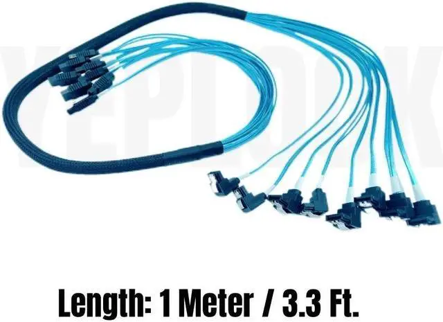 Alt view image 2 of 6 - 8 SATA3.0 1M/3.3Ft. Straight to Angled 6Gbps Data Cable for BTC Mining, NAS, HDD SSD, Optical CD DVD Drive, Computer Server Host