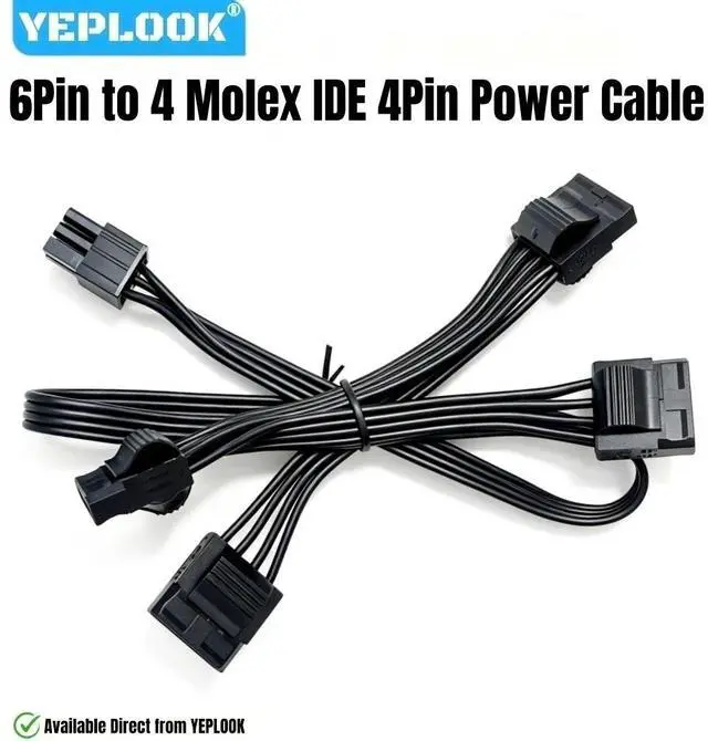 Main image of YEPLOOK 6Pin to 4x Molex IDE 4Pin Straight, PATA Perif PERIPHERAL Power Cable for Corsair TX850M, TX750M, TX650M, TX550M TX-M Type 3 Modular Powers, 18AWG Tinned Copper Wire, 20+3x6 inch