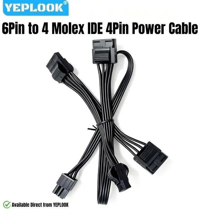 Main image of YEPLOOK 6Pin to 4x Molex IDE 4Pin Straight, PATA Perif PERIPHERAL Power Cable for Corsair AX1600i, AX1000, AX850 Titanium Type 4 Modular Powers, 18AWG Tinned Copper Wire, 20+3x6 inch