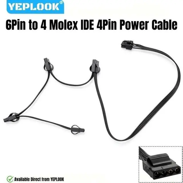 Alt view image 4 of 7 - YEPLOOK 6Pin to 4x Molex IDE 4Pin Straight, PATA Perif PERIPHERAL Power Cable for Corsair AX1600i, AX1000, AX850 Titanium Type 4 Modular Powers, 18AWG Tinned Copper Wire, 20+3x6 inch