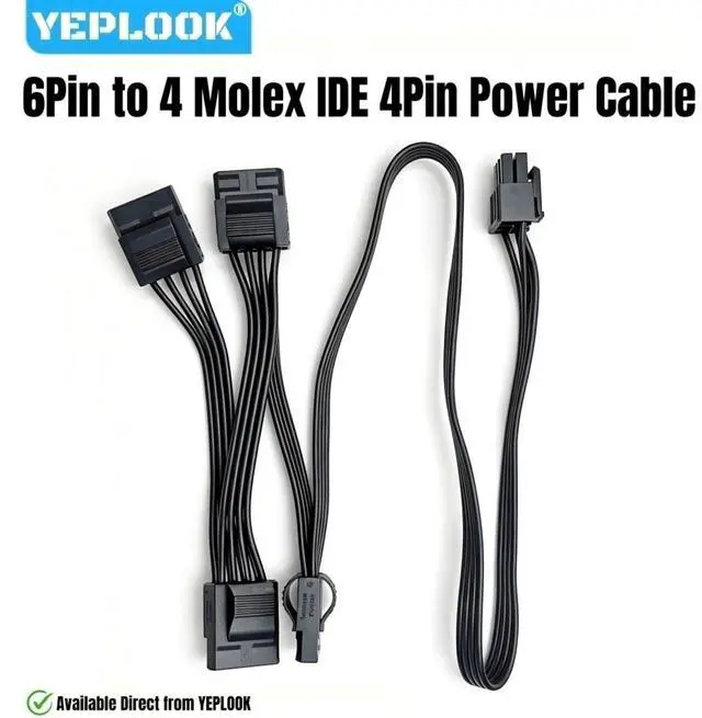 Main image of YEPLOOK 6Pin to 4 Molex 4Pin Straight, IDE PATA Perif PERIPHERAL Power Cable for Corsair RM850, RM750, RM650, RM550, RM450, RM GOLD (2021) Type 4 Modular Powers, 18AWG Tinned Copper Wire, 20+3x6 inch