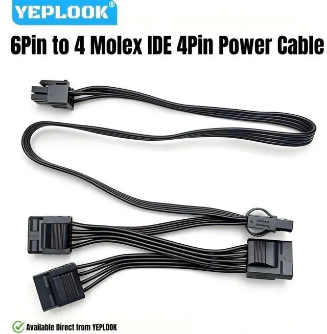 Main image of YEPLOOK 6Pin to 4 Molex Straight IDE 4Pin PATA Perif PERIPHERAL Power Supply Cable for Corsair RM1000x, RM850x, RM750x, RM650x, RM550x, RM-x Type 4 Modular Powers, 18AWG Tinned Copper Wire, 20+3x6inch