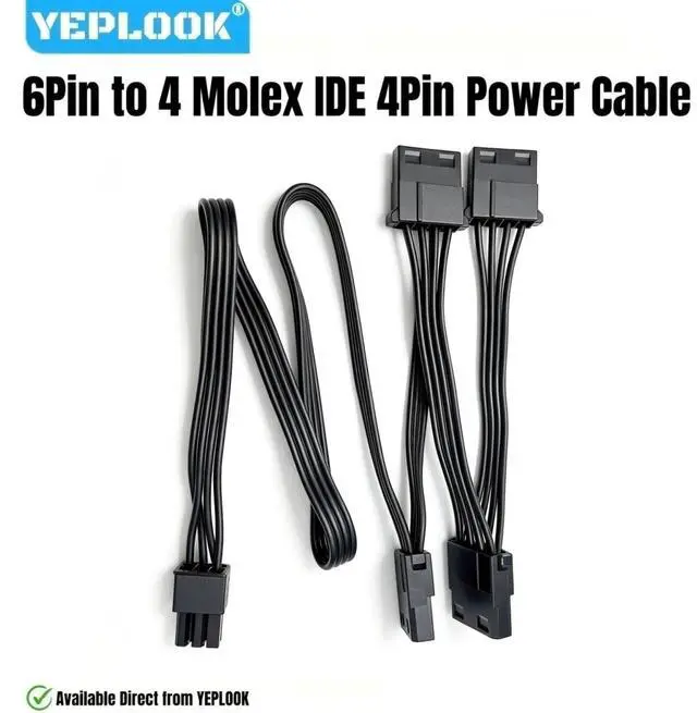 Main image of YEPLOOK 6Pin to 4 Molex Straight IDE 4Pin PATA Perif PERIPHERAL Power Cable for Corsair HX1200, HX1000, HX8500, HX750 PLATINUM, HX Series Type 4 Modular Powers, 18AWG Tinned Copper Wire, 20+3x6 inch