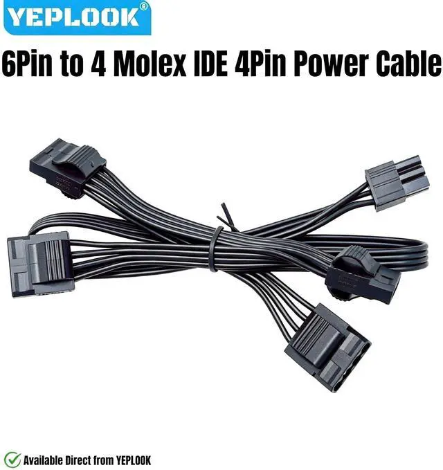Alt view image 2 of 6 - YEPLOOK 6Pin to 4 Molex Straight IDE 4Pin PATA Perif PERIPHERAL Power Cable for Corsair HX1200, HX1000, HX8500, HX750 PLATINUM, HX Series Type 4 Modular Powers, 18AWG Tinned Copper Wire, 20+3x6 inch
