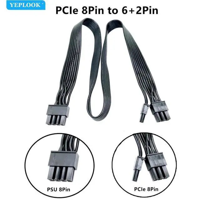 Alt view image 2 of 7 - YEPLOOK PCIe 8Pin 6+2Pin Single 8Pin Flat GPU Power Cable for Corsair AX1200 1200W Modular Power, 18AWG Tinned Copper Wire, 60 CM/ 23.6in/1.97ft.