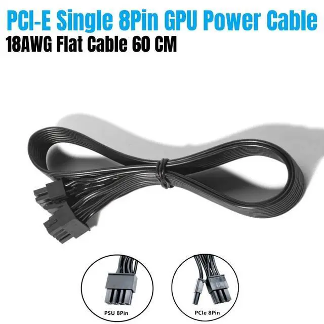Alt view image 3 of 7 - YEPLOOK PCIe 8Pin 6+2Pin Single 8Pin Flat GPU Power Cable for Corsair AX1200 1200W Modular Power, 18AWG Tinned Copper Wire, 60 CM/ 23.6in/1.97ft.